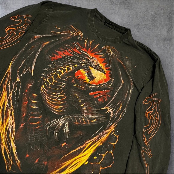Spiral Direct Flaming Dragon Long Sleeve T-Shirt XL - Picture 2 of 4